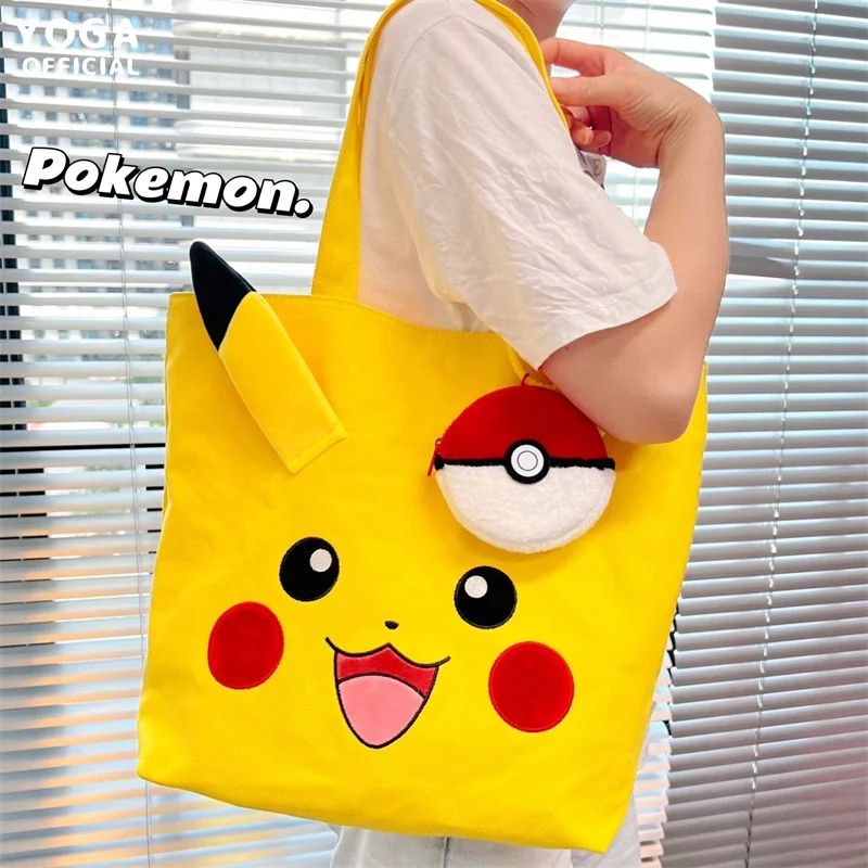 Cute Pokemon Pikachu Canvas Bags Japanese Shoulder Bags Kawaii Casual Handbags Poke Ball Wallet High-capacity Birthday Gifts