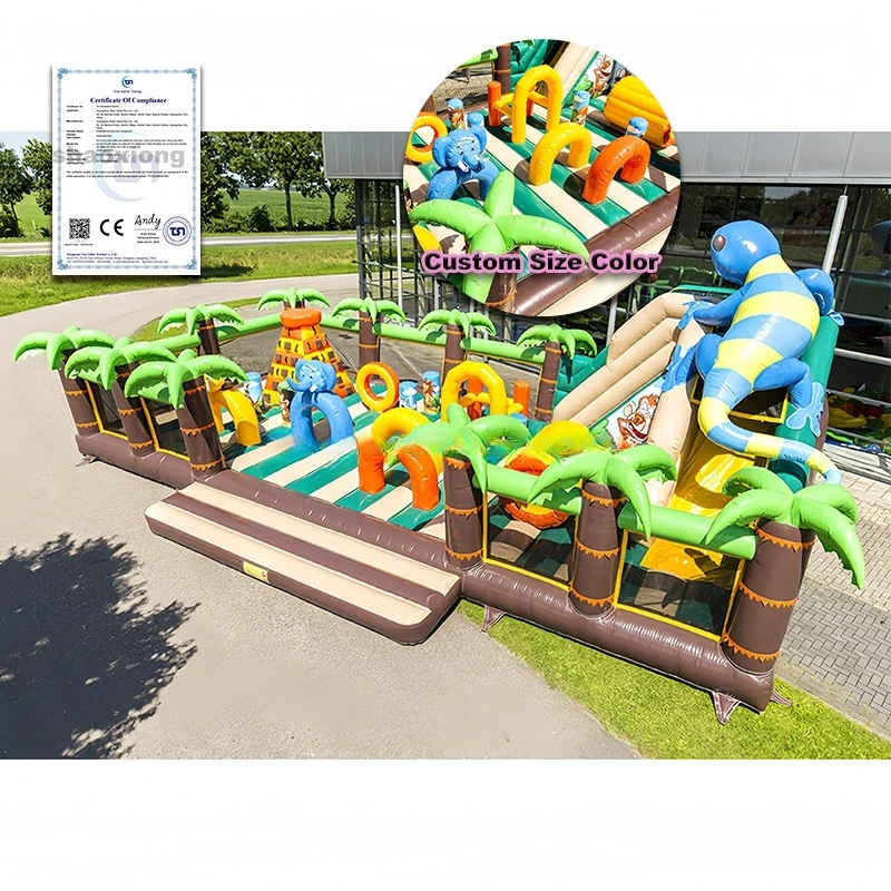 Commercial Inflatable Animal Themes Obstacle Course Park Kid Bouncy Playground Bounce House Inflables Jumping Castle Combo Slide
