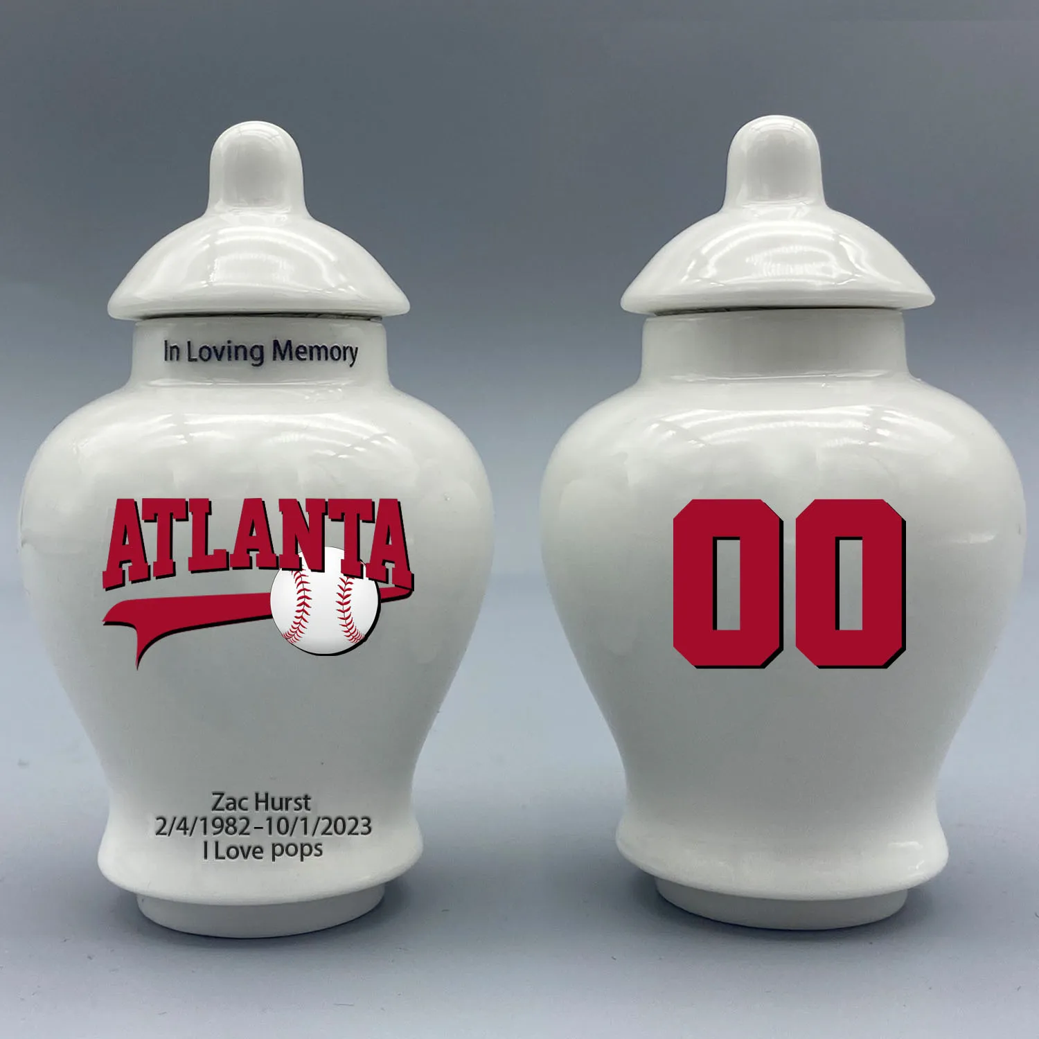 Mini Urn for Atlanta Braves-Baseball themed.Please send me the customization information - name/date and number on the urn