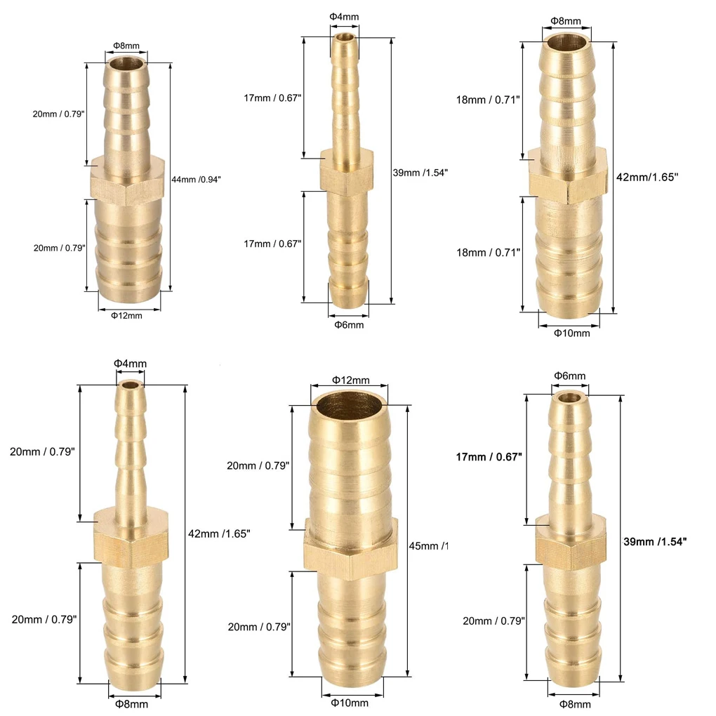 Latão Joiner Pipe Fitting, redutor farpado, acoplador de mangueira reta, cobre, 10mm-8mm