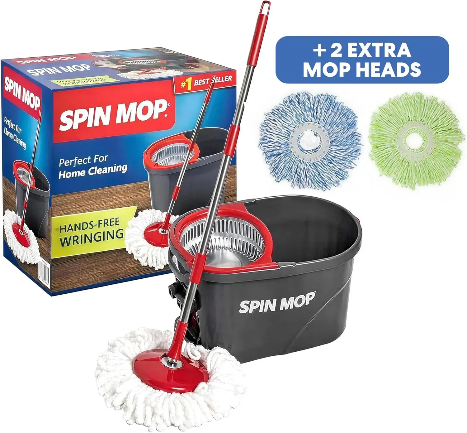 

Spin Mop System with 3 Microfiber Heads, Red/Gray and Red/Black Options for Easy Floor Cleaning
