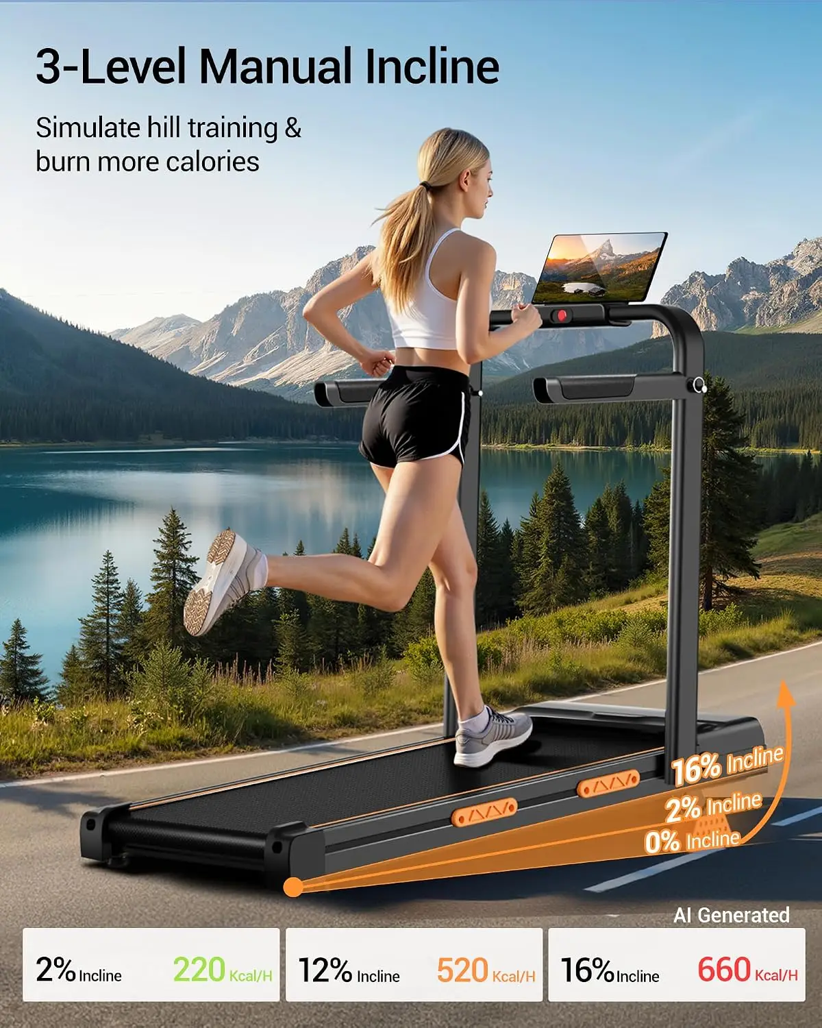 16% Incline Walking Treadmill 3-in-1 Under Desk Foldable Compact 2.5HP Quiet 330LBS Home Office LED, Customized