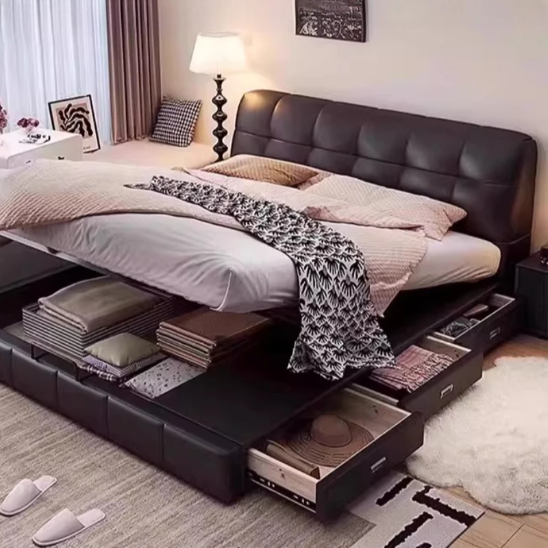 Simple Floor Bed Multifunctional Design European Queen Modern Headboards Bed Luxury Double Letto Matrimoniale Unique Furniture