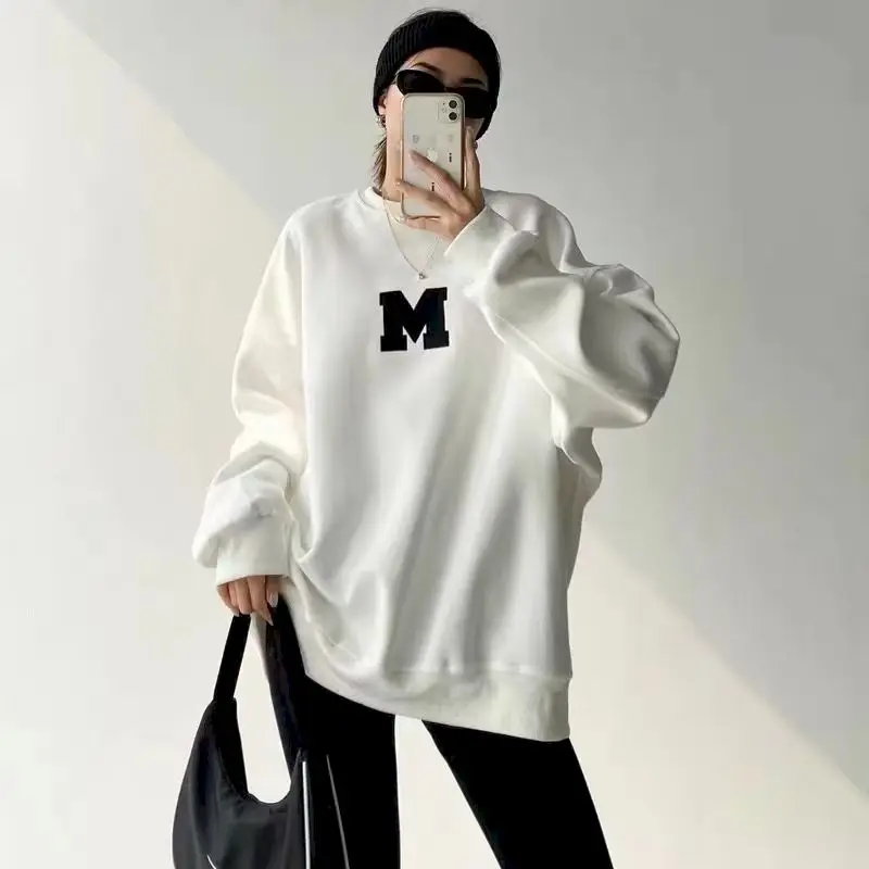 女性用ハイストリートレタープリントスウェットシャツ、長袖パーカー、原宿プルオーバー、カジュアルkpopトップス、韓国ファッション、2024