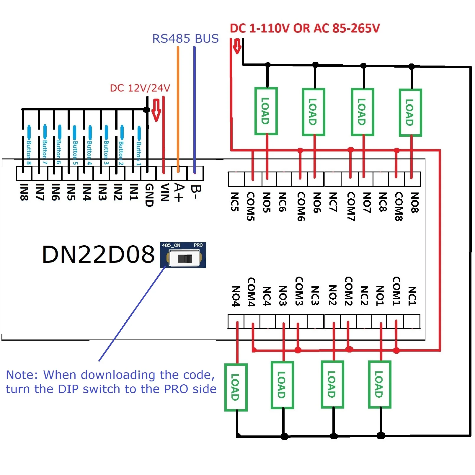 8 Channel 12V 24V Relay Shield Module RS485 PLC IO Expanding Board For Arduino NANO V3.0