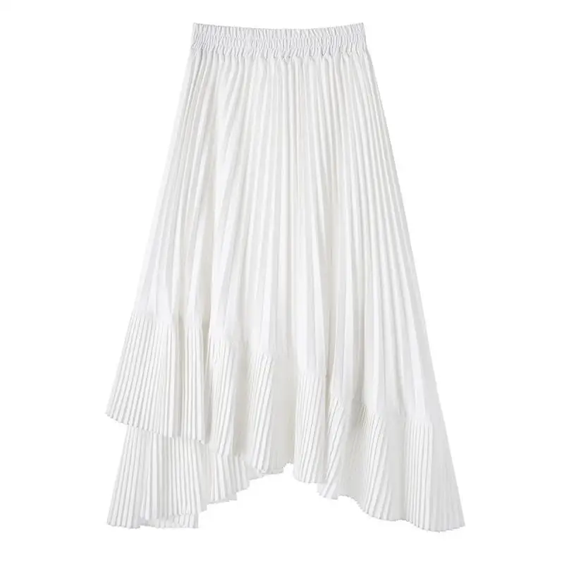 Summer New Solid Color Asymmetrical Pleated Cake Skirt 2023 Women Korean Style High Waist Mid Length Style Sweet A-line Skirt