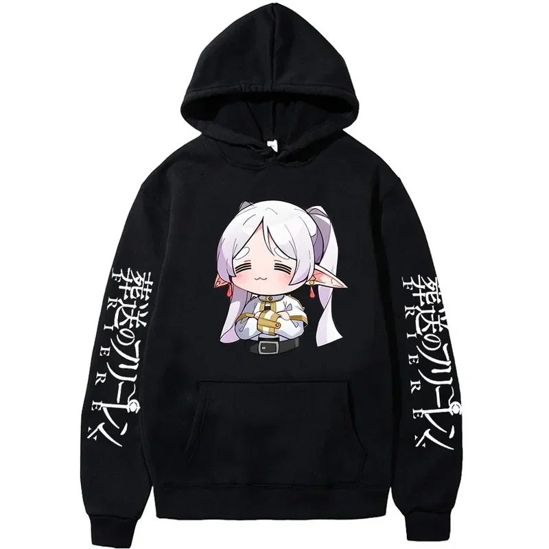 Cartoon Cute Frieren Hoodies Beyond Journey's End Manga Print Hooded Sweatshirts Autumn Winter Fleece Soft Plus Size Streetwear