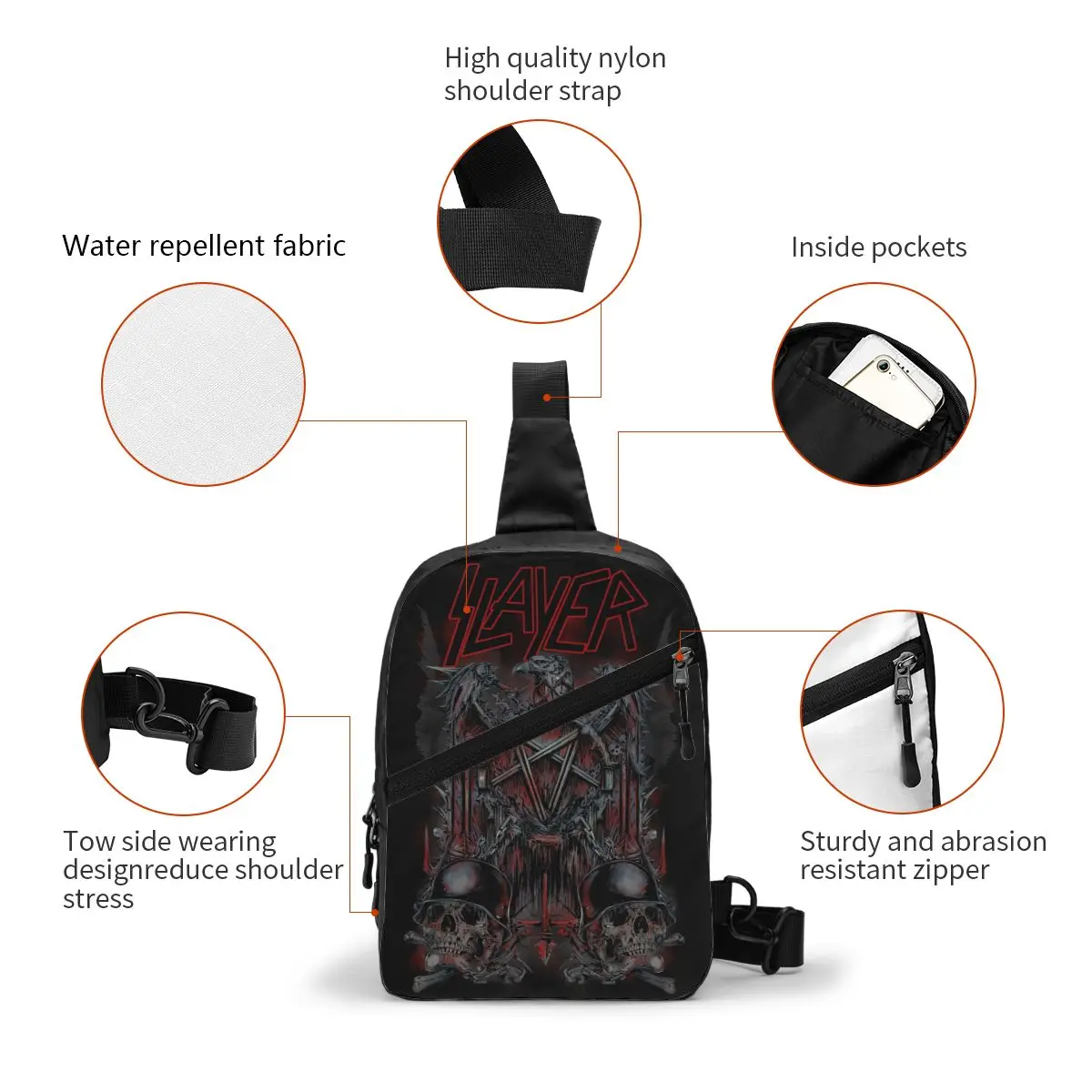 Customized Heavy Metal Rock Band Slayers Sling Bags for Men Cool Shoulder Chest Crossbody Backpack Travel Hiking Daypack