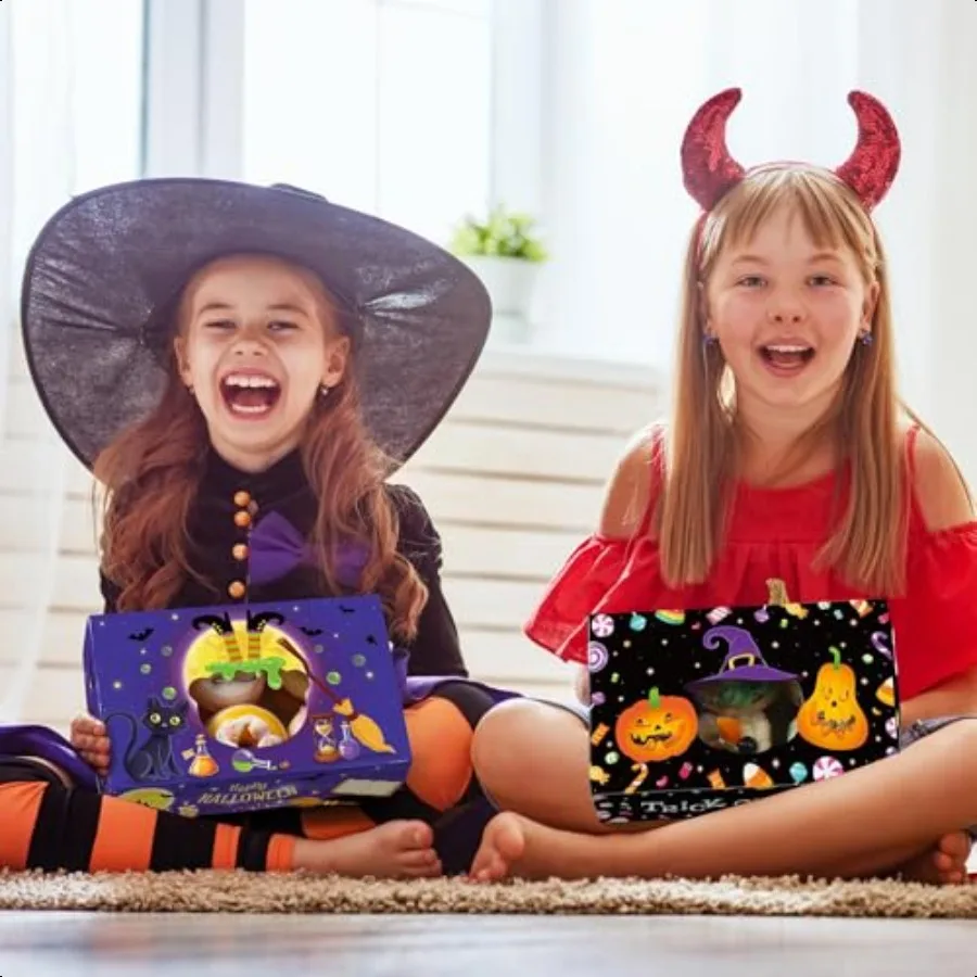 36 Pcs Halloween  Boxes with Window 8.7 x 5.5 x 2.8 Inch Halloween Treat Boxes Bulk Cupcake Candy Dert Containers for Bakery Pa