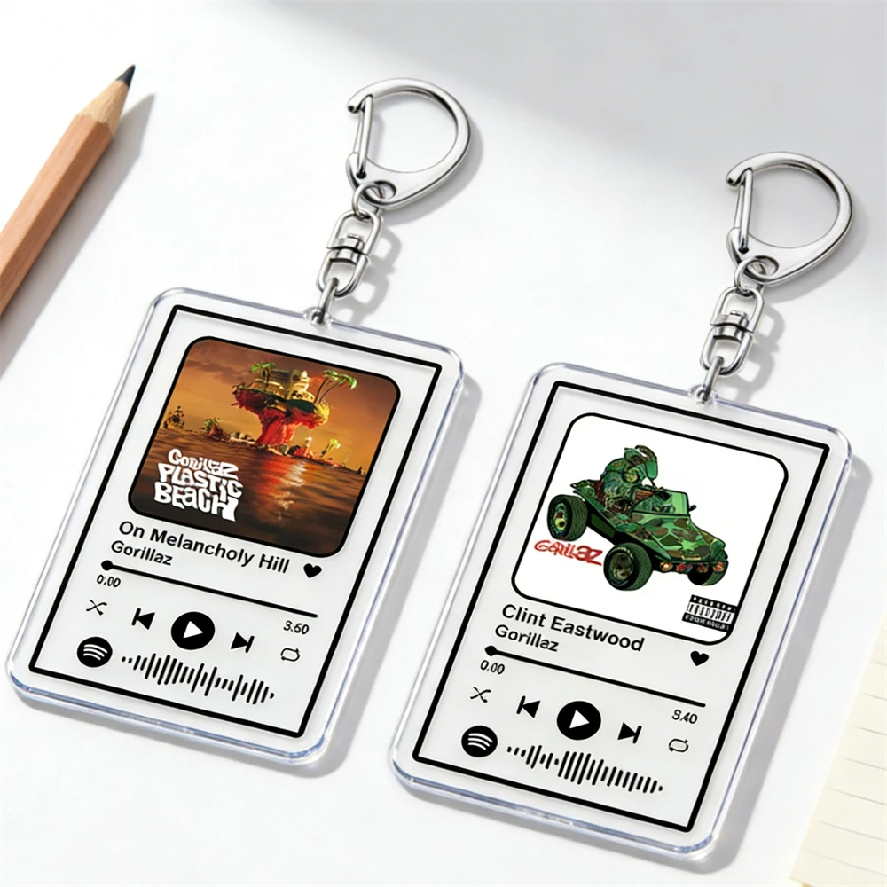 Gorillaz Anime Band Music Keychains for Women Accessories Bag Feel Good Inc Clint Eastwood Damon Albarn Keying Jewelry Fans Gift