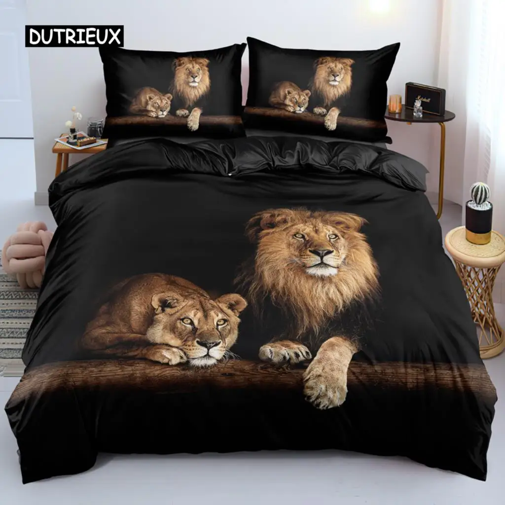 

Black Lion Duvet Cover Bed Sheet Pillow Three-Piece Bedding Set