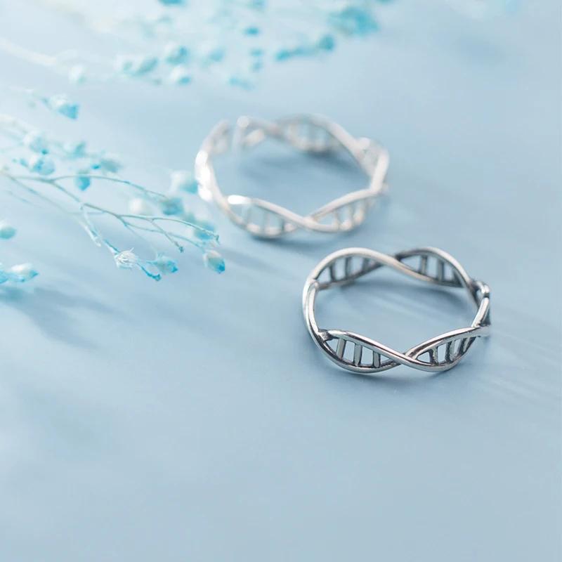 Enosola 925 Sterling Silver DNA Chemistry Molecule Rings Open Adjustable Ring Double Helix Minimalist Ring for Women Girls Teen