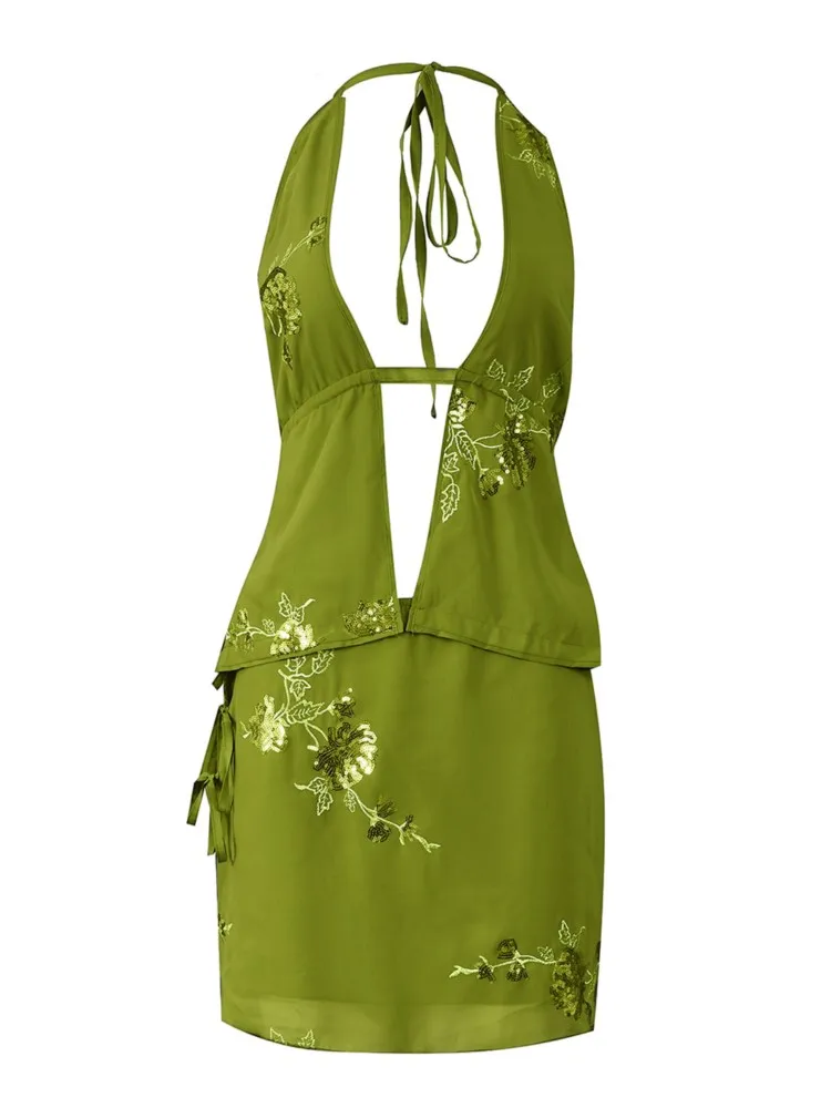 

Элегантный комплект из двух предметов, платья, женские топы на тонких бретельках и тонкие мини-юбки, сексуальный клубный женский уличный костюм в тон