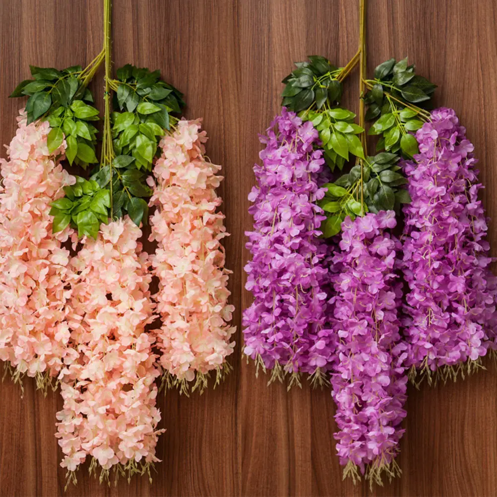 

12 Pcs Hanging Floral Decor Artificial Silk Wisteria Fake Simulated Flower Various Color