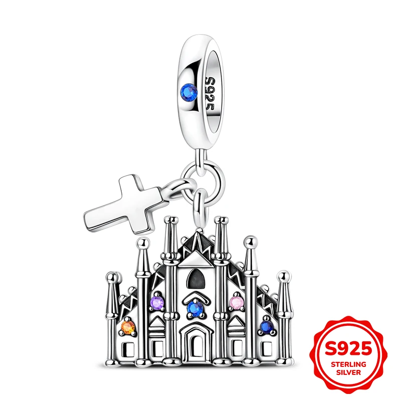 Colgante de la Catedral de Milán en plata de ley 925, adecuado para collares originales, pulseras y regalos DIY para mujeres.