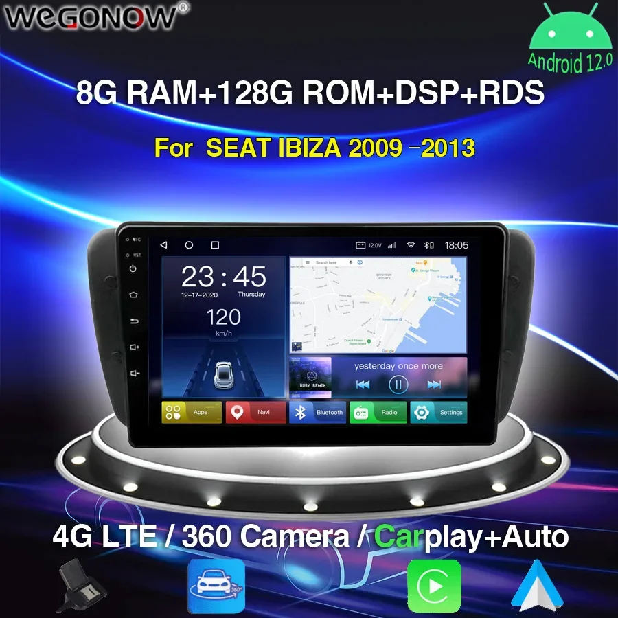 

9 "DSP Android 12,0 6G RAM 128G ROM Автомобильный DVD-плеер Carplay 4G LET GPS Карта WIFI Bluetooth RDS Радио для SEAT IBIZA 2009-2013
