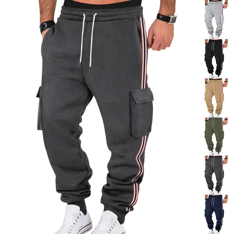 

Men's Heavyweight Fleece Casual Pants Autumn Winter American Loose Sports Multi-pocket Cargo Jogging Trousers