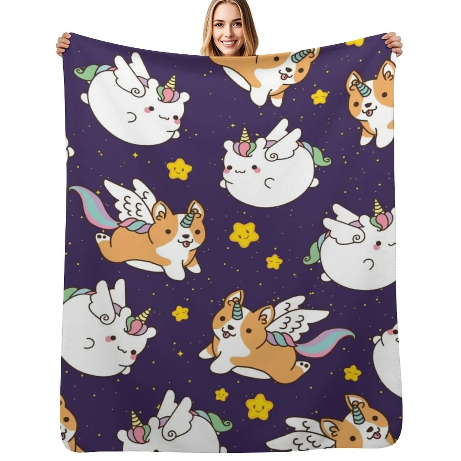 

Unicorn and Corgi Unicorn Flying in the Sky Throw Blanket Versatile Cozy Throw Blanket for All Occasions