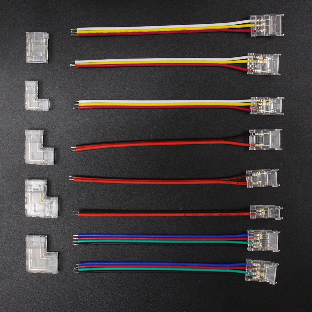 LEDストリップライト用の柔軟なコネクタ,2ピン,3ピン,4ピン,5mm,8mm,10mm,rgb cct cob