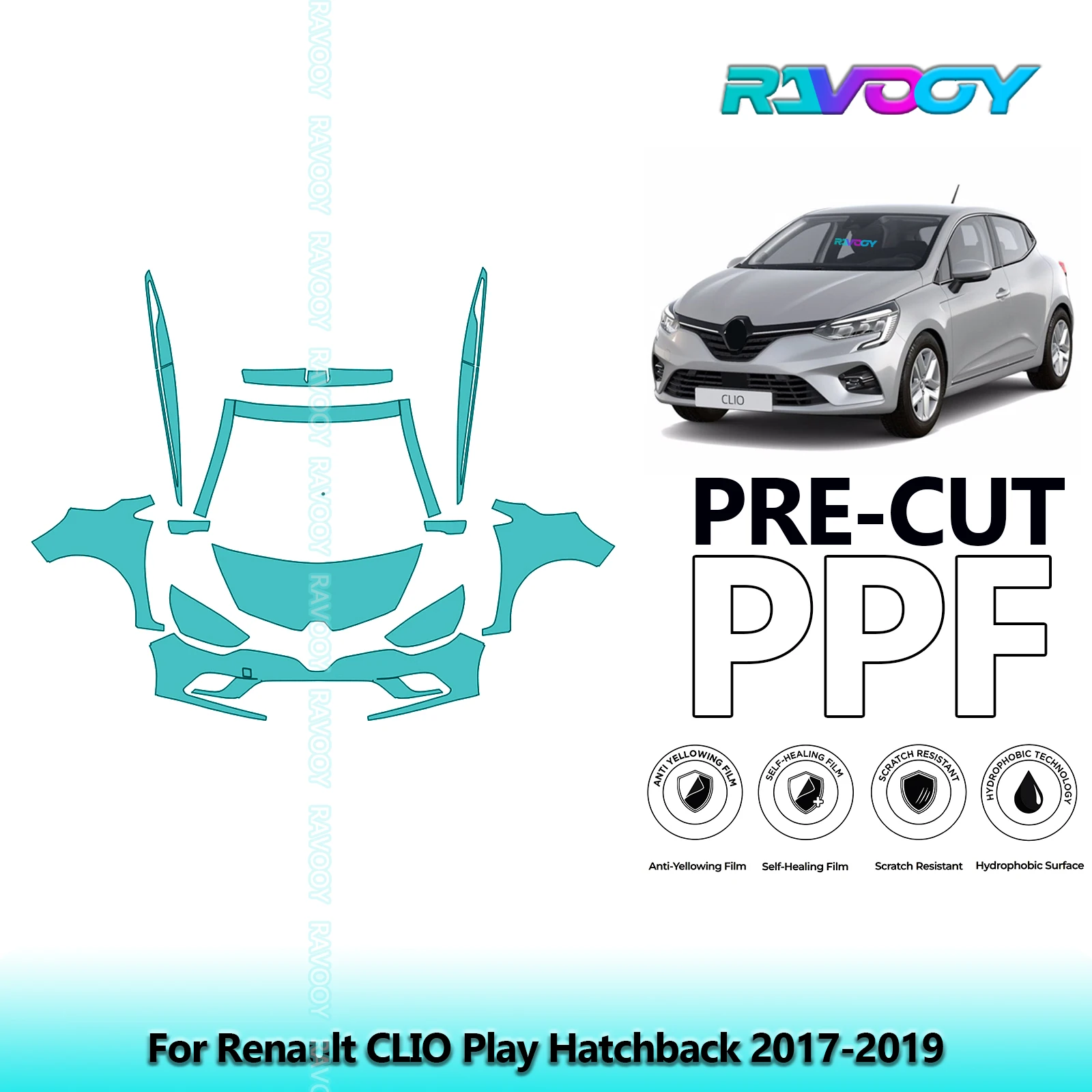 

Передний комплект + брюки, прозрачный бюстгальтер, предварительно вырезанная защитная пленка для краски PPF для Renault CLIO Play Hatchback 2017-2019