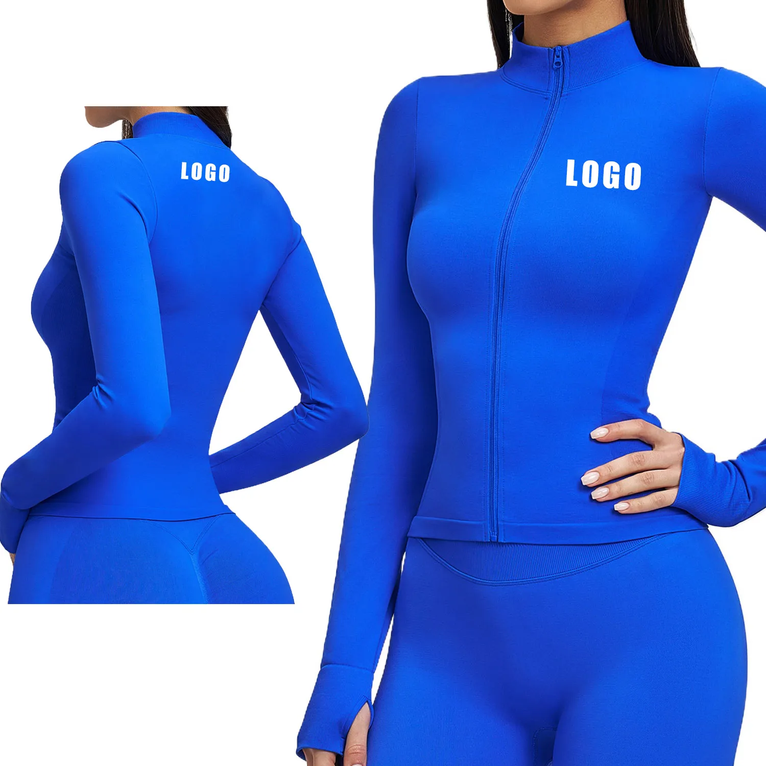 Customized LOGO women's seamless stand-up collar zipper yoga clothes jacket slim-fit sports running fitness top