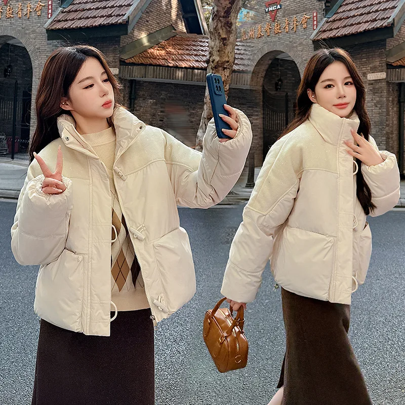 Retro Horn Buckle Stitching Cotton-padded Jacket Women Winter Coat Korean Casual Fashion Cotton Clothes Parkas Female Outwear