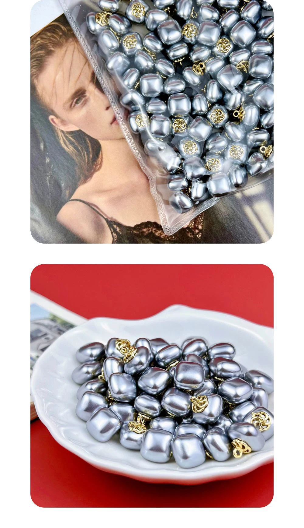 10 Stück Perlenknöpfe zum Nähen von Kleidung, DIY-Handwerk, hochwertige künstliche Perlen aus Metall, dekorativer Knopf, Kleidungszubehör – Detail 7