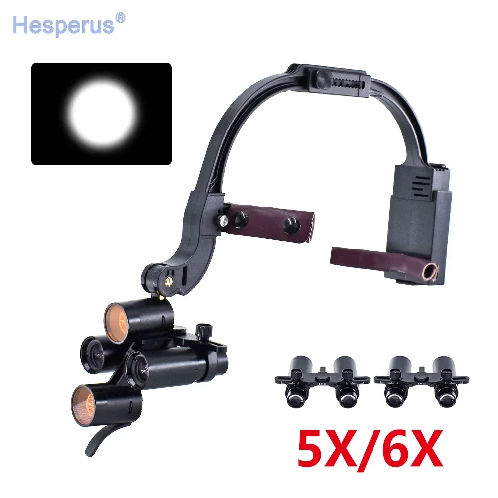 5x/6x Headband Adjustable Dentist Surgical Headlamp den tistry Magnifier Den tal LED Headlight Binocular Loupes