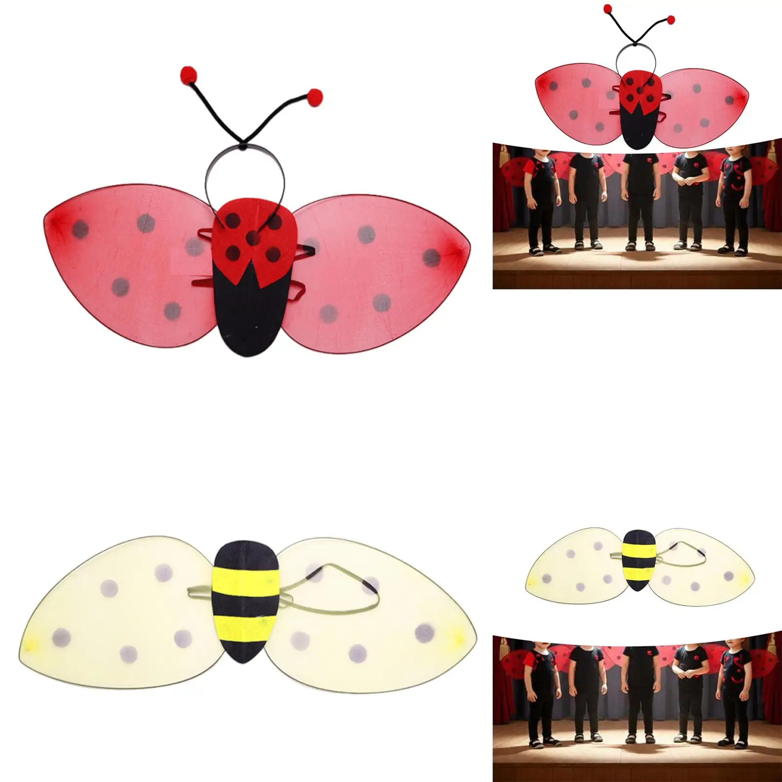 Kinder-Bienenkostüm aus Polyester, Kostüm mit Flügeln und Stirnband für Karneval, Bühnenauftritte und Tanz