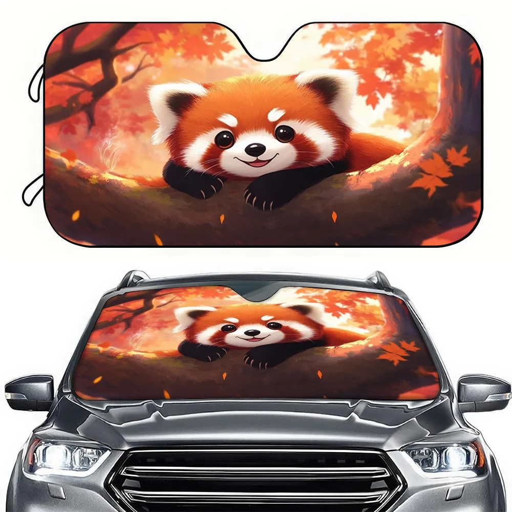 1pc Car Sunshade, Autumn Tree Red Panda Car Sunshade Cover, UV Protection And Cooling, Suitable For Universal Car Models And Sed