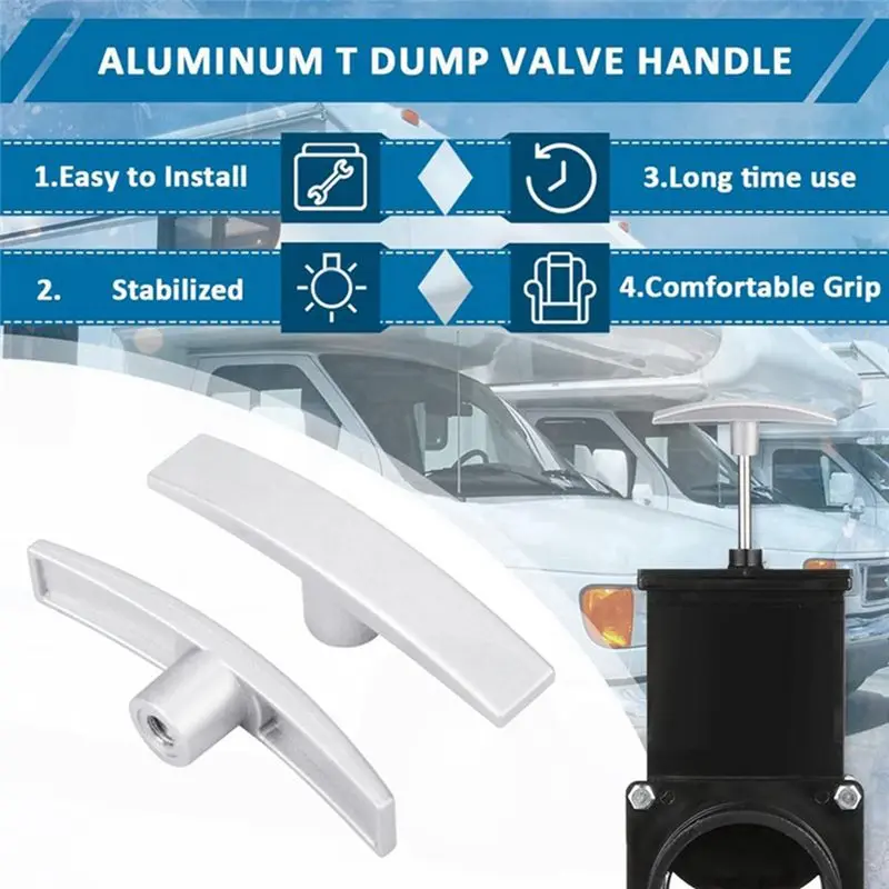 4Pcs RV Accessories For Valterra Waste Valve Aluminum Alloy T-Handle T1003-6MN-A61E