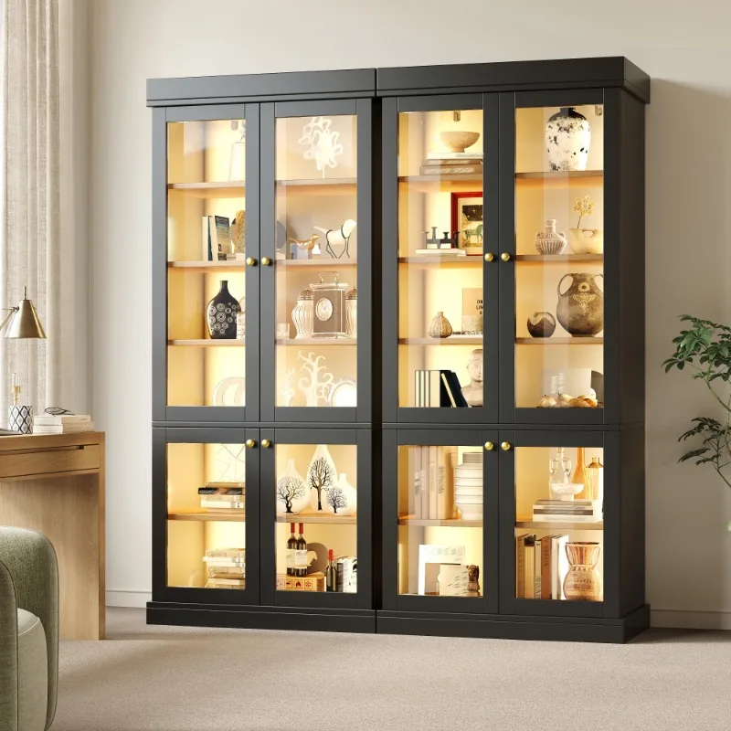 Modern Stand-Alone Glass Display Cabinet with Integrated LED Ambient Light Well-Designed Interior Layout Anti-Dump Feature