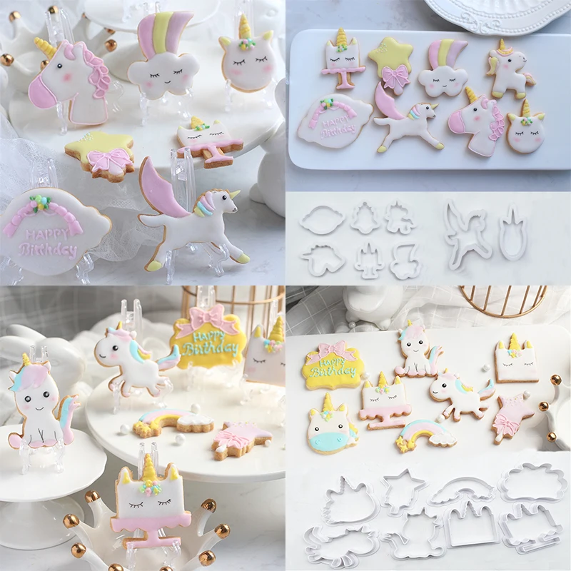 

8Pcs/Set Cute Cartoon Cookie Cutter DIY Unicorn Dinosaur Flamingos Car Shape Cookie Mold Pastry Embossing Biscuit Baking Mold