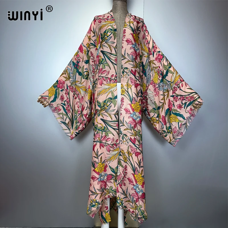 WINYI-cárdigan tipo kimono bohemio para mujer, ropa de playa, vestido estampado abaya de Dubái, trajes de playa de lujo, abrigo largo, caftán musulmán