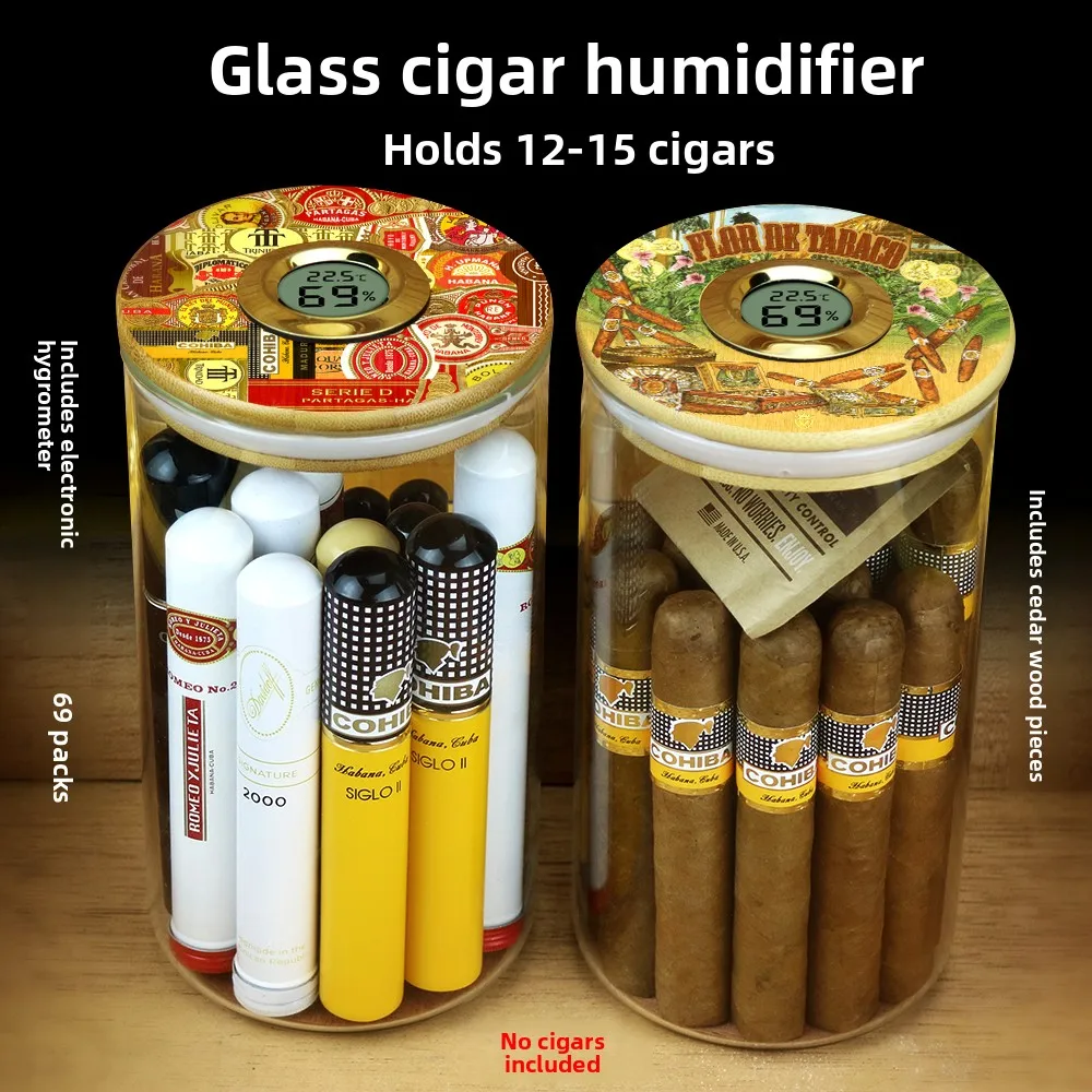 Humidification Cigar Box Cigar Moisture Preservation Can 69 Moisture Proof Tobacco Leaf Cigarette Rationing Humidity Meter We...