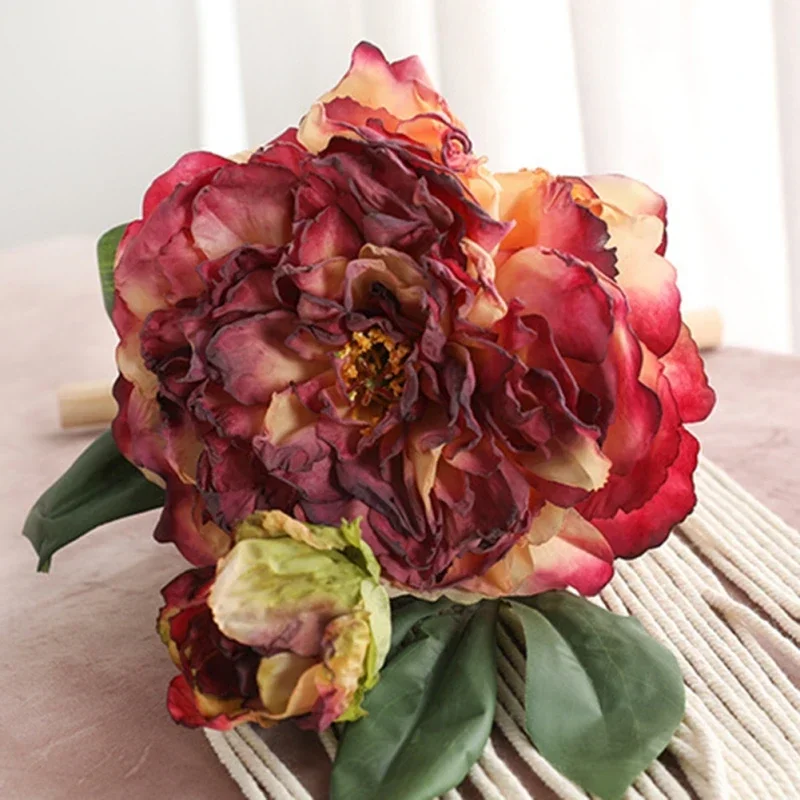 1PC Luxury 2 Head Peony Artificial Flowers Wedding Home Decoration Fake Flowers Simulation Living Room Porch Party Decoration