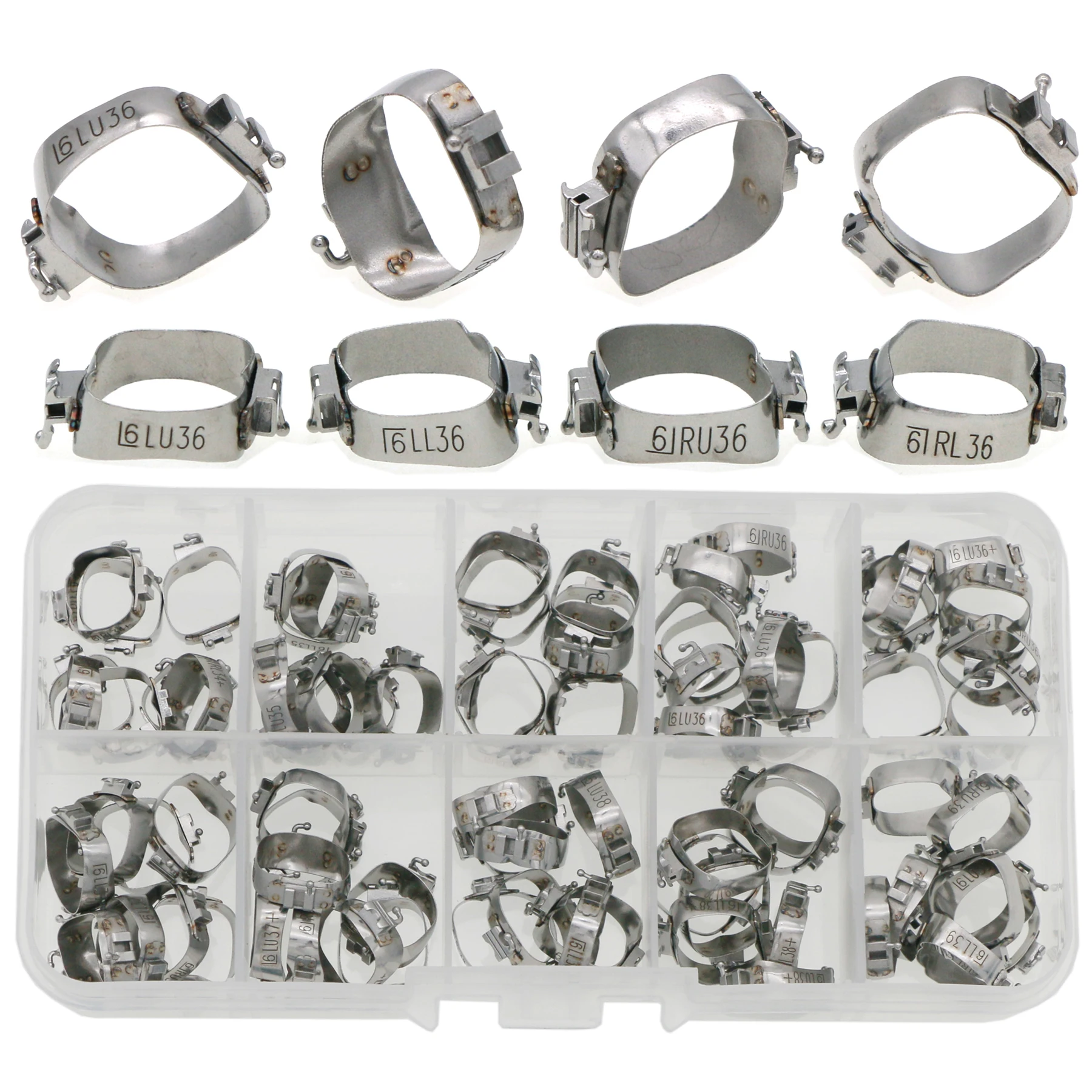 80Pcs Dental Orthodontic M Series Bands Pre-welded Covnterible Roth 022 1st Molar Tubes Conv Small Cleat Lingual Sheath 34#+-39#