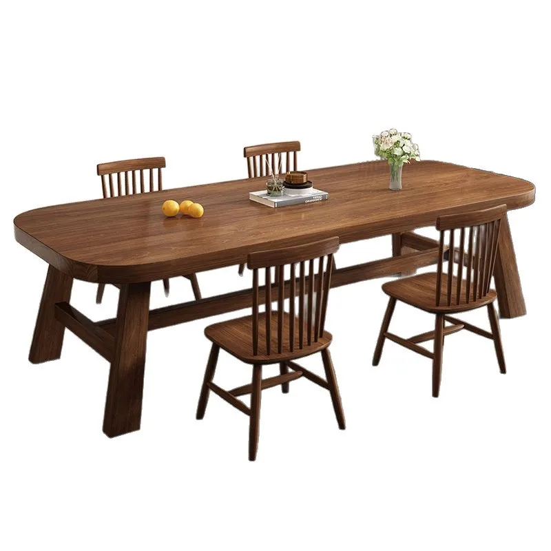 جميع طاولات الطعام المصنوعة من الخشب الصلب والكراسي ومطعم منزلي على الطراز القديم بسيط #1