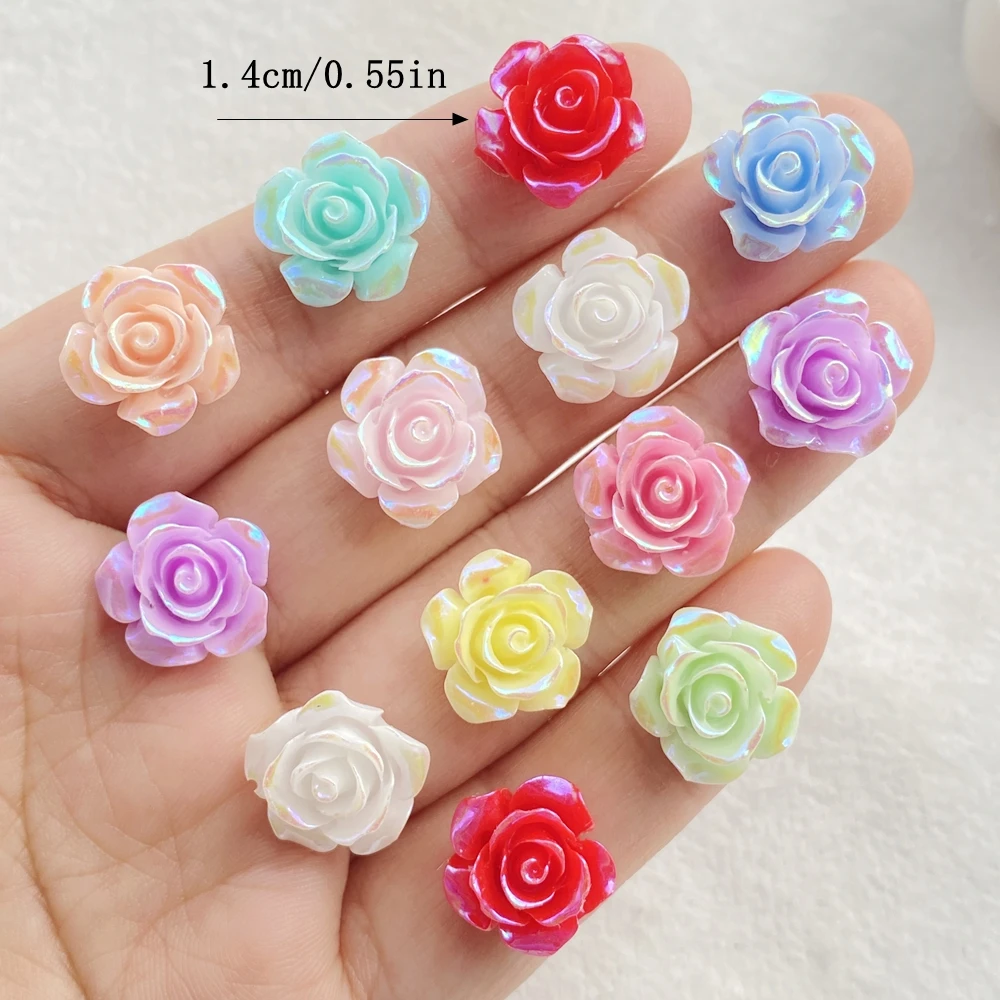 20pcs 9/14mm AB Resin Rose Flatback Flower Rhinestone Gems Scrapbook Wedding Ornaments Applique Crafts DIY