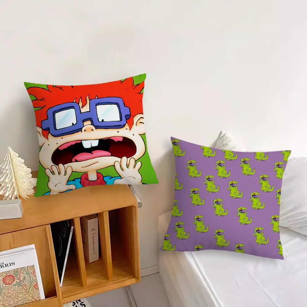 Niedlicher Kissenbezug für Sofa, Schlafzimmer, Wohnzimmer, Büro, Nachttisch, Rückenlehne, Cartoon-Rugrats-Kissen, bedruckt, quadratisch