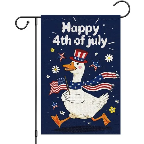 Happy 4th of July Funny Goose Garden Flag 12x18 Double Sided Burlap, Patrioti... YYZ