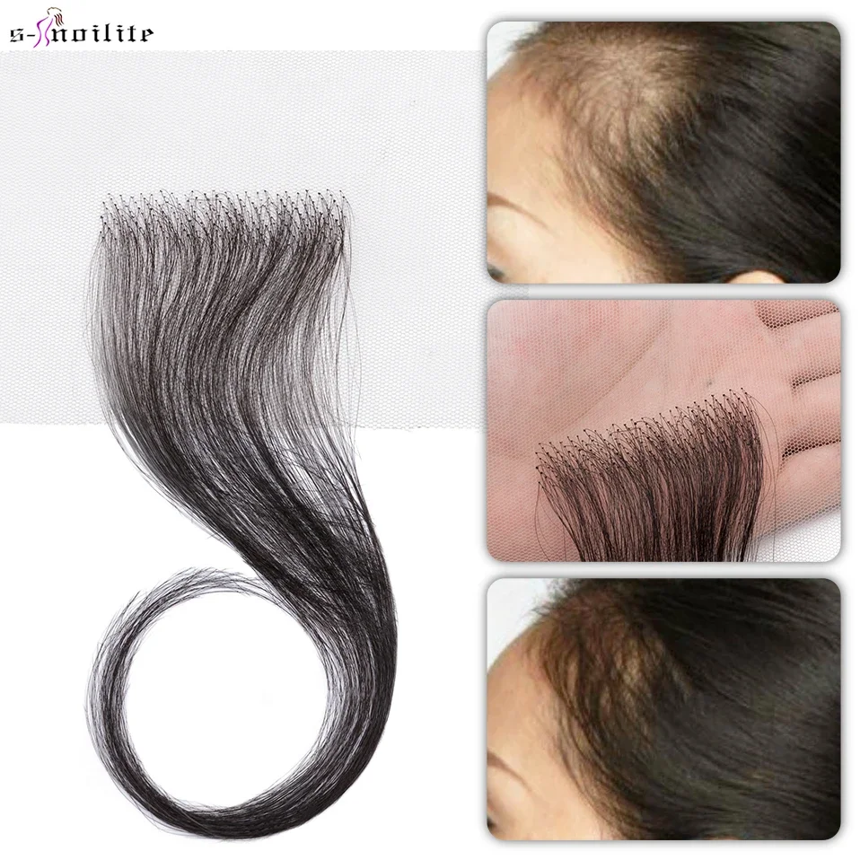 S-noilite 10 "decoração de cabelo de renda remendo de cabelo mão único nó natural substituição de cabelo humano prótese capilar templo invisível