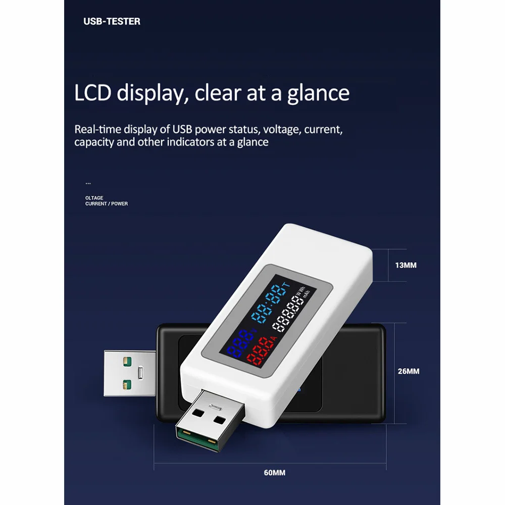 A21Q -6 In 1 USB Tester DC4-30V IPS Display Digital Voltage Power Timing Capacity Meter For Current, Voltage