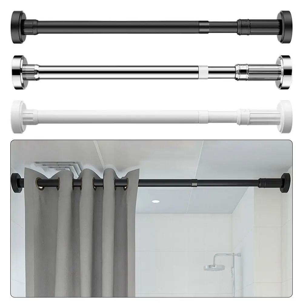 Durable Stainless Steel Clothes Drying Rack No-Drill Adjustable Telescopic Pole 35-80cm Hollow Curtain Rod for Balcony Bathroom