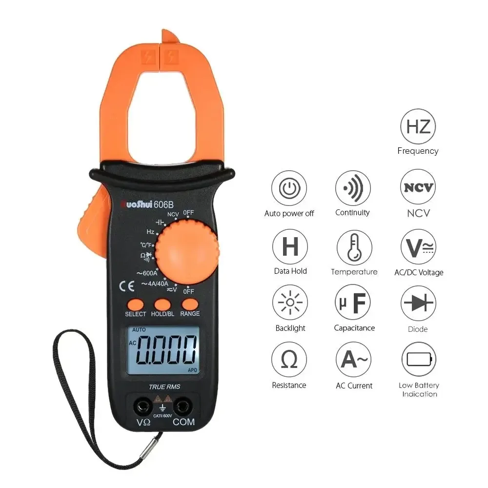 606B Handheld Automatic Range Digital Clamp Meter AC/DC Voltage Current Measuring Pliers Capacitance Tester Clamp Multimeter