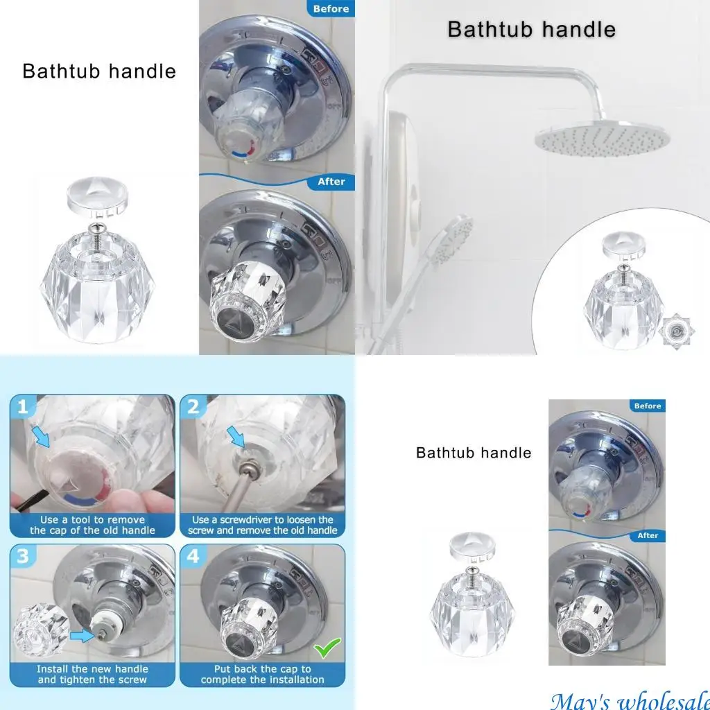 

Bathtub Faucet Handle Acrylic Shower Handle Bathroom Bathtub Faucet Knobs with Button and Screw for H71 Faucet Part 448A