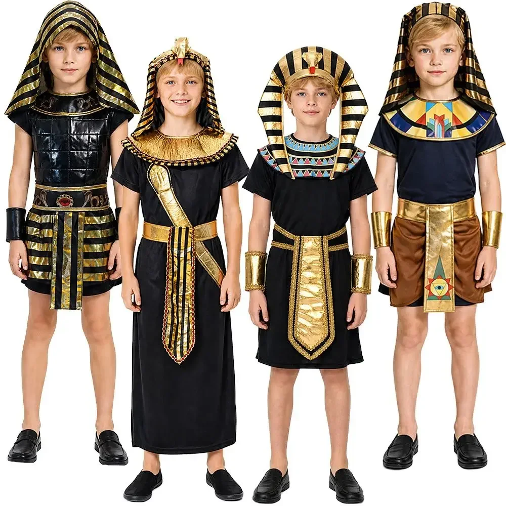 Disfraz de faraón egipcio antiguo para niños, atuendo de rey egipcio para fiestas de Halloween y juegos de rol.