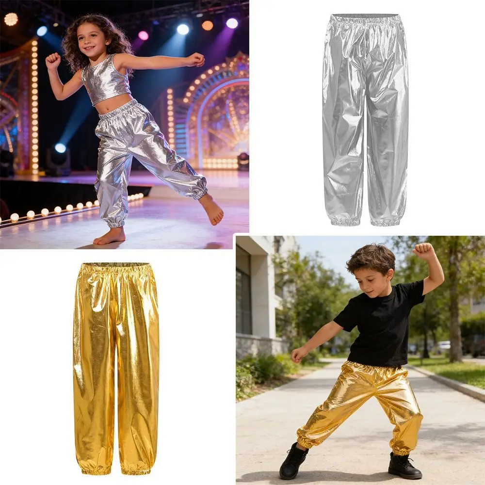 

Fashion Metallic Kids Dance Pants Stretchy Harem Trousers Street Dance Trousers Child Dancewear Shiny Jazz Pants Kids Boys Girls