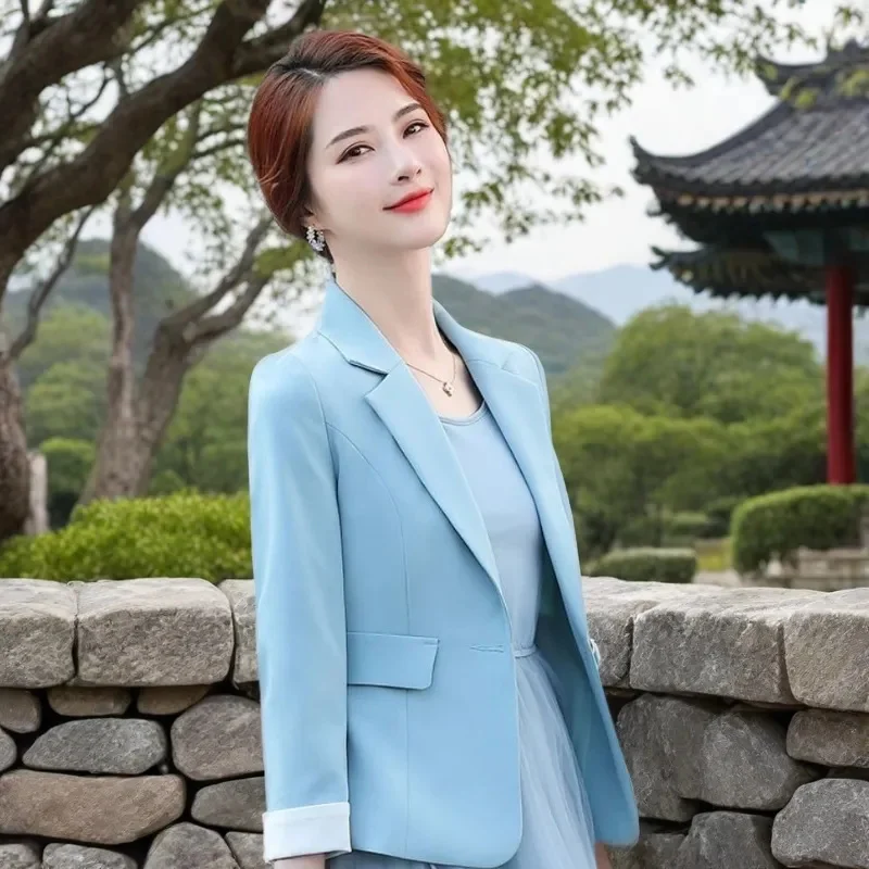우아한 사무실 레이디 블레이저 여성 의류 2025 패션 긴 소매 싱글 버튼 블레이저 코트 여성 탑 정장 재킷 겉옷