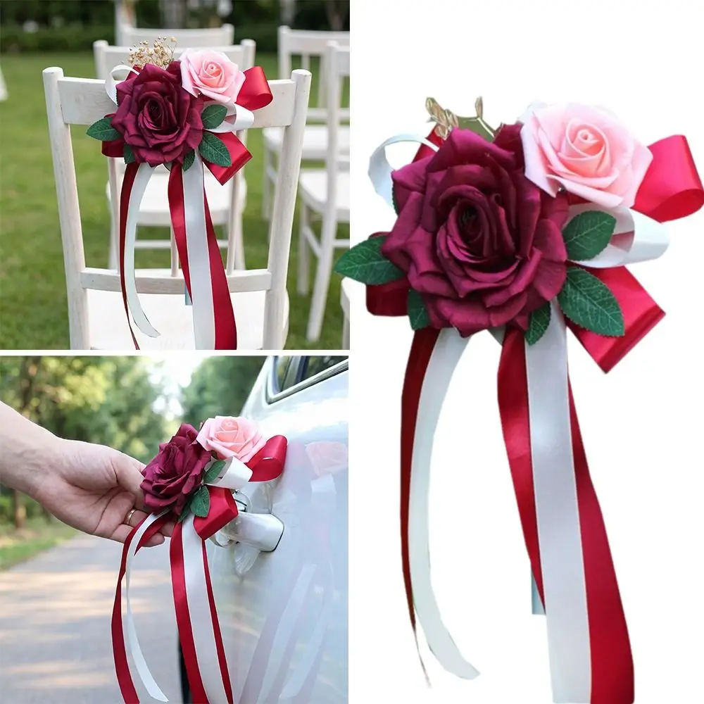 Retro Bow Wedding Car Decoration Wedding Party Luxury Door Handle Decoration Flower Decoration Classic Design